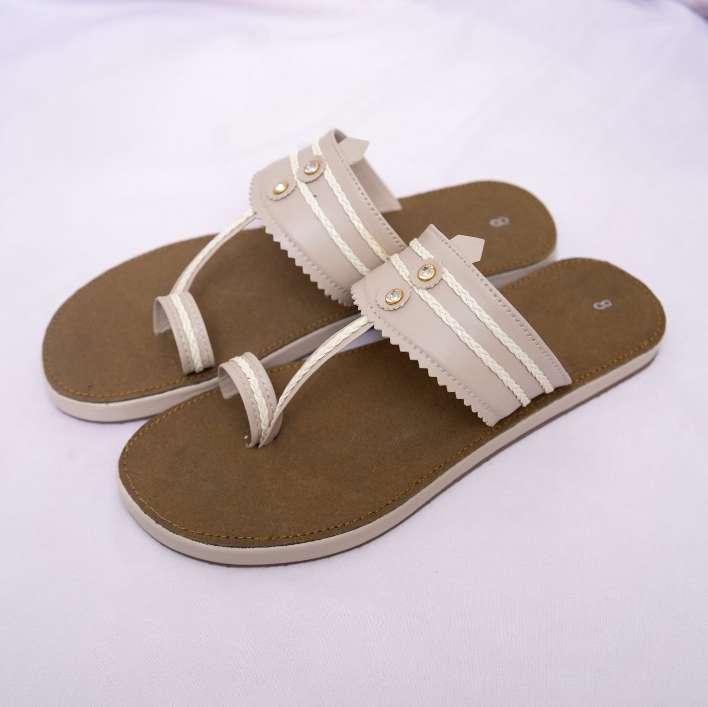 Designer Beige Ring Slippers for Women