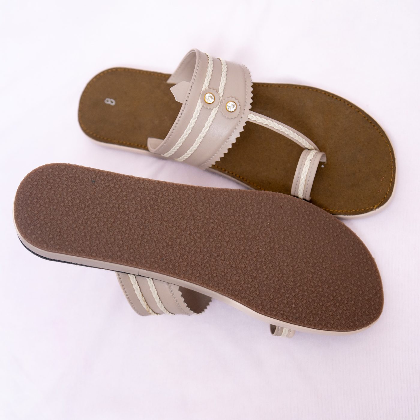 Designer Beige Ring Slippers for Women