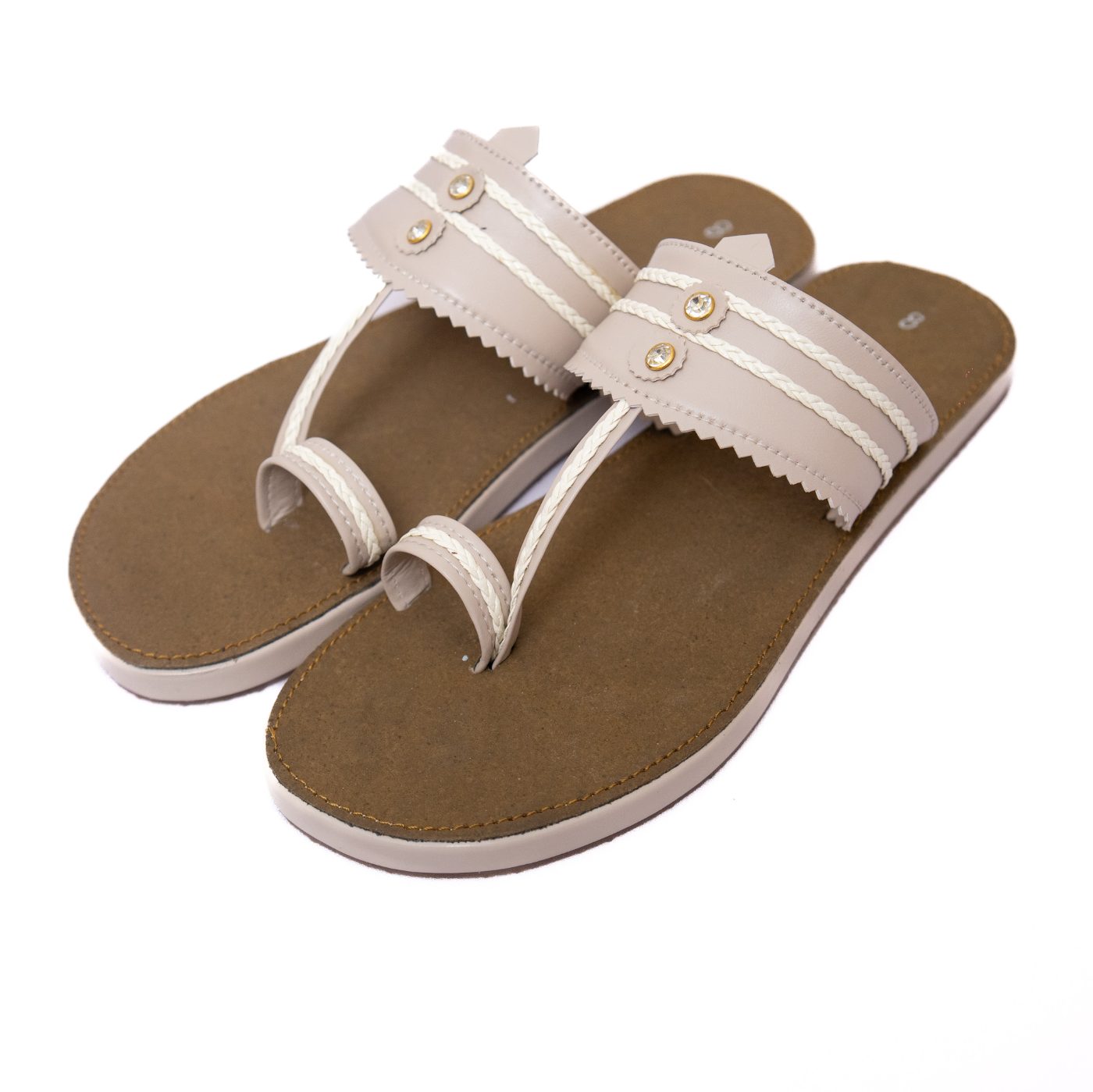 Designer Beige Ring Slippers for Women